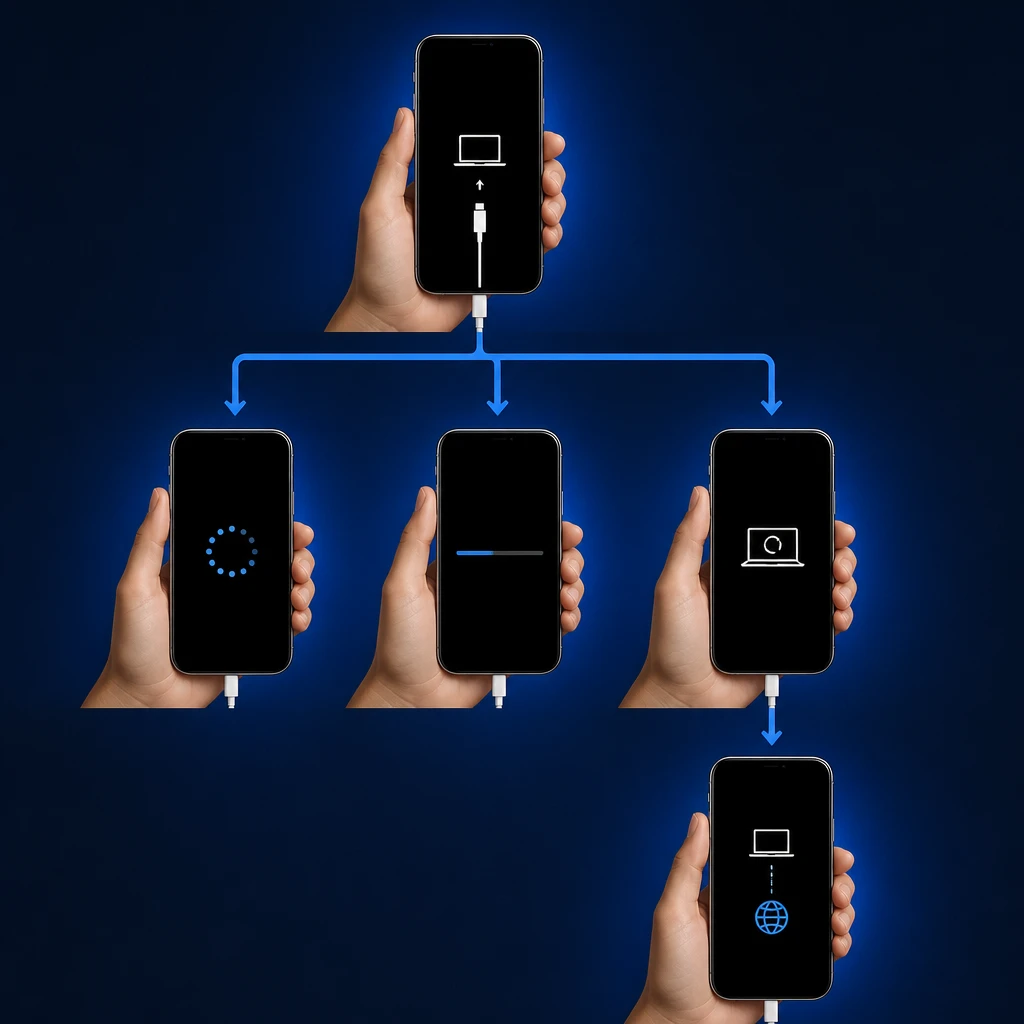 Diagram of recovery mode paths from update to restore and deeper recovery